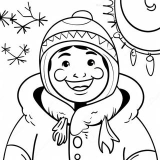 Happy Eskimo With Snowflakes Coloring Page 68974-55295