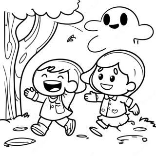 Playful Kids Playing Hide And Seek Coloring Page 69144-55432