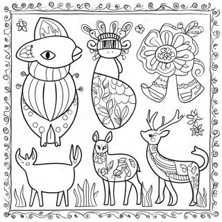 Traditional Scandinavian Folk Art Animals Coloring Page 69324-55569