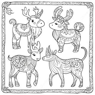 Traditional Scandinavian Folk Art Animals Coloring Page 69324-55570