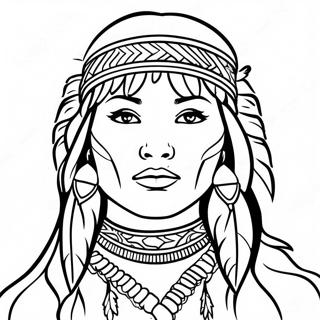 Realistic Native American Woman Portrait Coloring Page 69333-55579