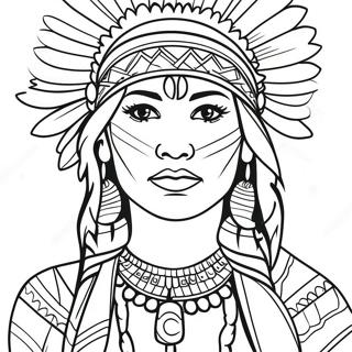 Elegant Native American Woman In Traditional Dress Coloring Page 69334-55576