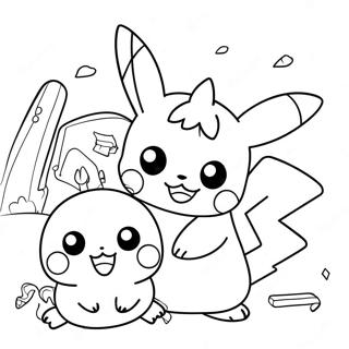 Pikachu Playing With Friends Coloring Page 69444-55667