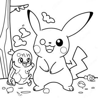 Pikachu Playing With Friends Coloring Page 69444-55668