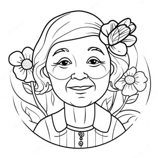 Sweet Grandma With Flowers Coloring Page 6947-5657