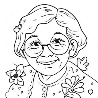 Sweet Grandma With Flowers Coloring Page 6947-5658