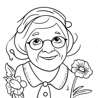 Sweet Grandma With Flowers Coloring Page 6947-5659