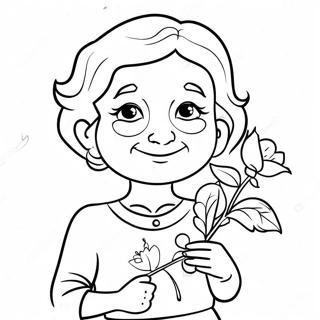 Sweet Grandma With Flowers Coloring Page 6947-5660