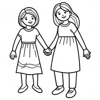 Mom And Daughter Holding Hands Coloring Page 6956-5656