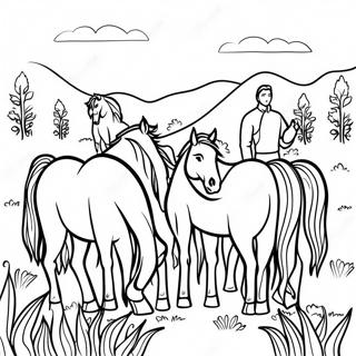 Horse Herd Grazing In A Sunny Meadow Coloring Page 69733-55889