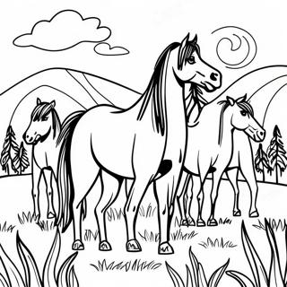 Horse Herd Grazing In A Sunny Meadow Coloring Page 69733-55891