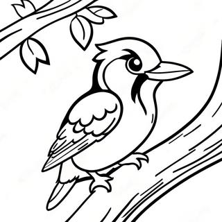 Colorful Woodpecker On A Tree Coloring Page 69944-56066