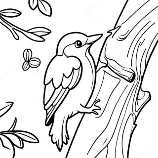 Colorful Woodpecker On A Tree Coloring Page 69944-56067