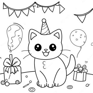 Cute Cat Birthday Party Coloring Page 70283-56335