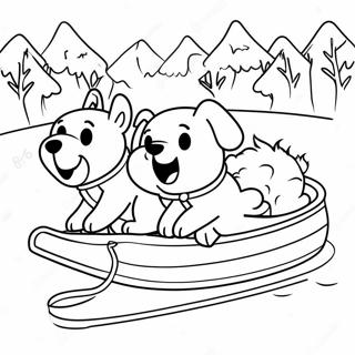 Cute Dog Sledding Puppies Coloring Page 70364-56402