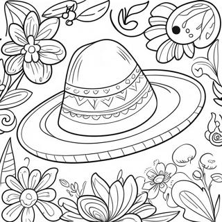 Colorful Sombrero With Flowers Coloring Page 70844-56784