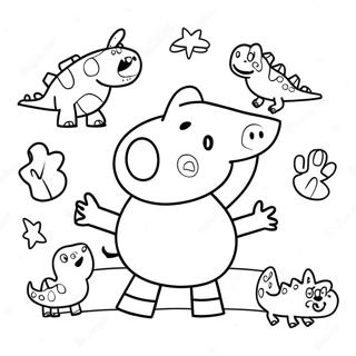 Peppa Pig With Colorful Dinosaurs Coloring Page 70914-56837