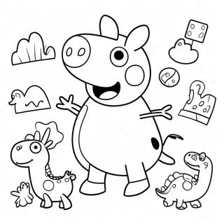 Peppa Pig With Colorful Dinosaurs Coloring Page 70914-56838