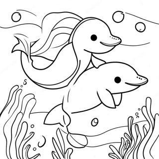 Mermaid Dolphin Swimming Together Coloring Page 71053-56942