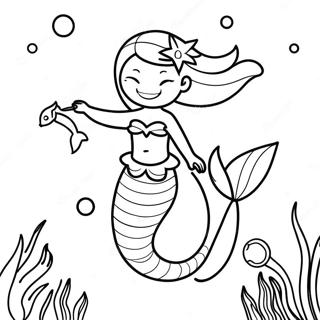 Colorful Mermaid With Dolphin Coloring Page 71054-56947