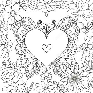 Colorful Heart Butterfly With Flowers Coloring Page 71414-57234