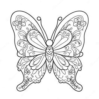 Colorful Heart Butterfly With Flowers Coloring Page 71414-57236