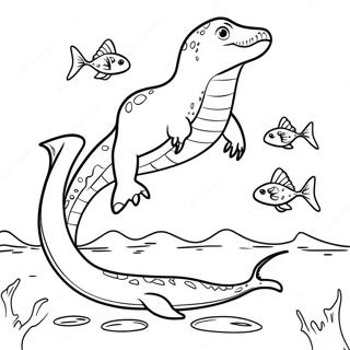 Mosasaurus Hunting Prey Coloring Page 7157-5818