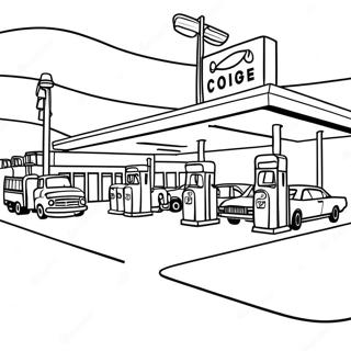 Busy Gas Station Scene Coloring Page 71804-57537