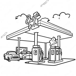 Busy Gas Station Scene Coloring Page 71804-57540