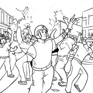 Colorful Riot Scene Coloring Page 71944-57651