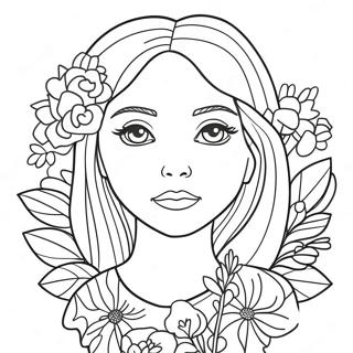 Realistic Girl With Flowers Coloring Page 72603-58185