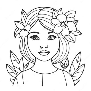 Realistic Girl With Flowers Coloring Page 72603-58186