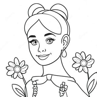 Cute Audrey With Flowers Coloring Page 73423-58821