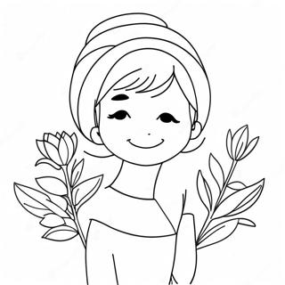 Cute Audrey With Flowers Coloring Page 73423-58823