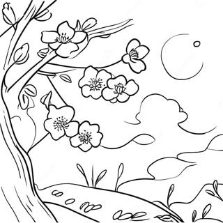 Japanese Cherry Blossom With Flag Coloring Page 73473-58865