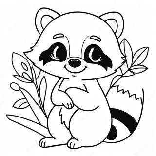 Cute Raccoon With Flowers Coloring Page 7377-6093