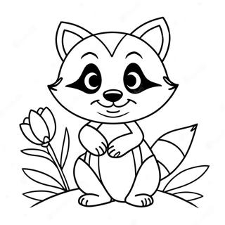 Cute Raccoon With Flowers Coloring Page 7377-6094