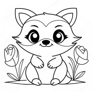 Cute Raccoon With Flowers Coloring Page 7377-6095