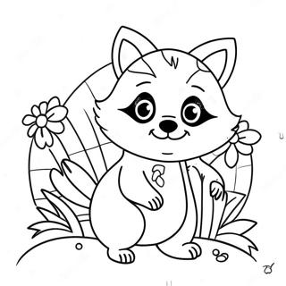 Cute Raccoon With Flowers Coloring Page 7377-6096