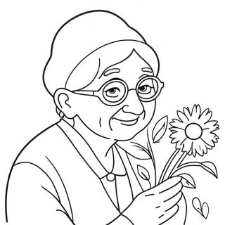 Sweet Grandma With Flowers Coloring Page 7487-45557