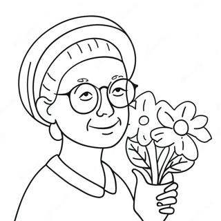 Sweet Grandma With Flowers Coloring Page 7487-45558