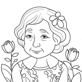 Sweet Grandma With Flowers Coloring Page 7487-45560