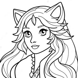 Wolf Anime Girl With Flowing Hair Coloring Page 751-616