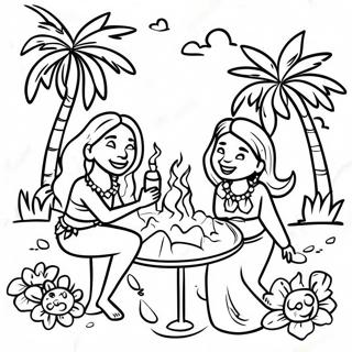 Luau Party Scene Coloring Page 7536-6210