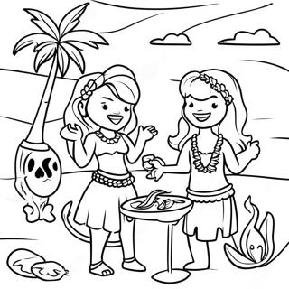 Luau Party Scene Coloring Page 7536-6211