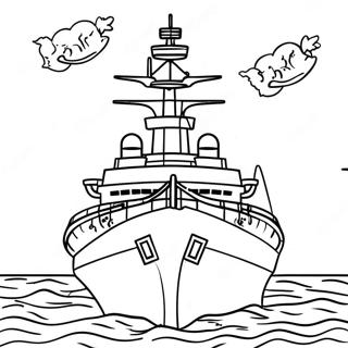 Colorful Battleship At Sea Coloring Page 7917-6516