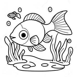 Goldfish Swimming In A Colorful Aquarium Coloring Page 7946-6534