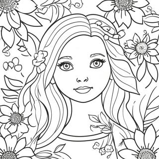 Pretty Realistic Girl With Flowers Coloring Page 7986-6570