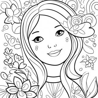 Pretty Realistic Girl With Flowers Coloring Page 7986-6571