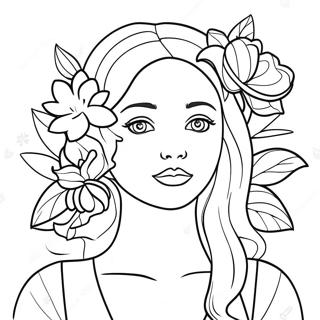 Pretty Realistic Girl With Flowers Coloring Page 7986-6572